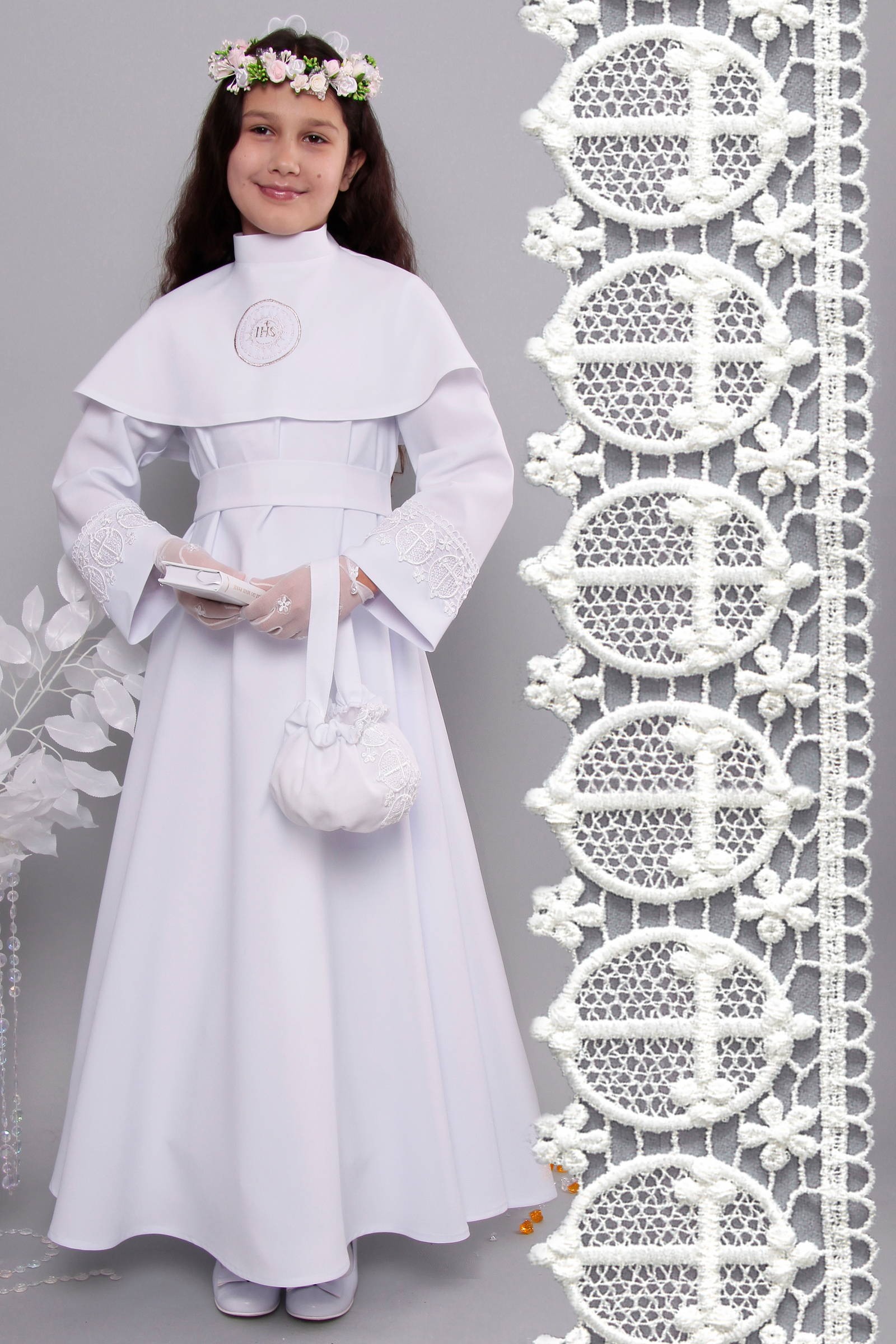 Alba komunijna z gipiurą 6/RS2 - sukieneczkowa - obraz 1