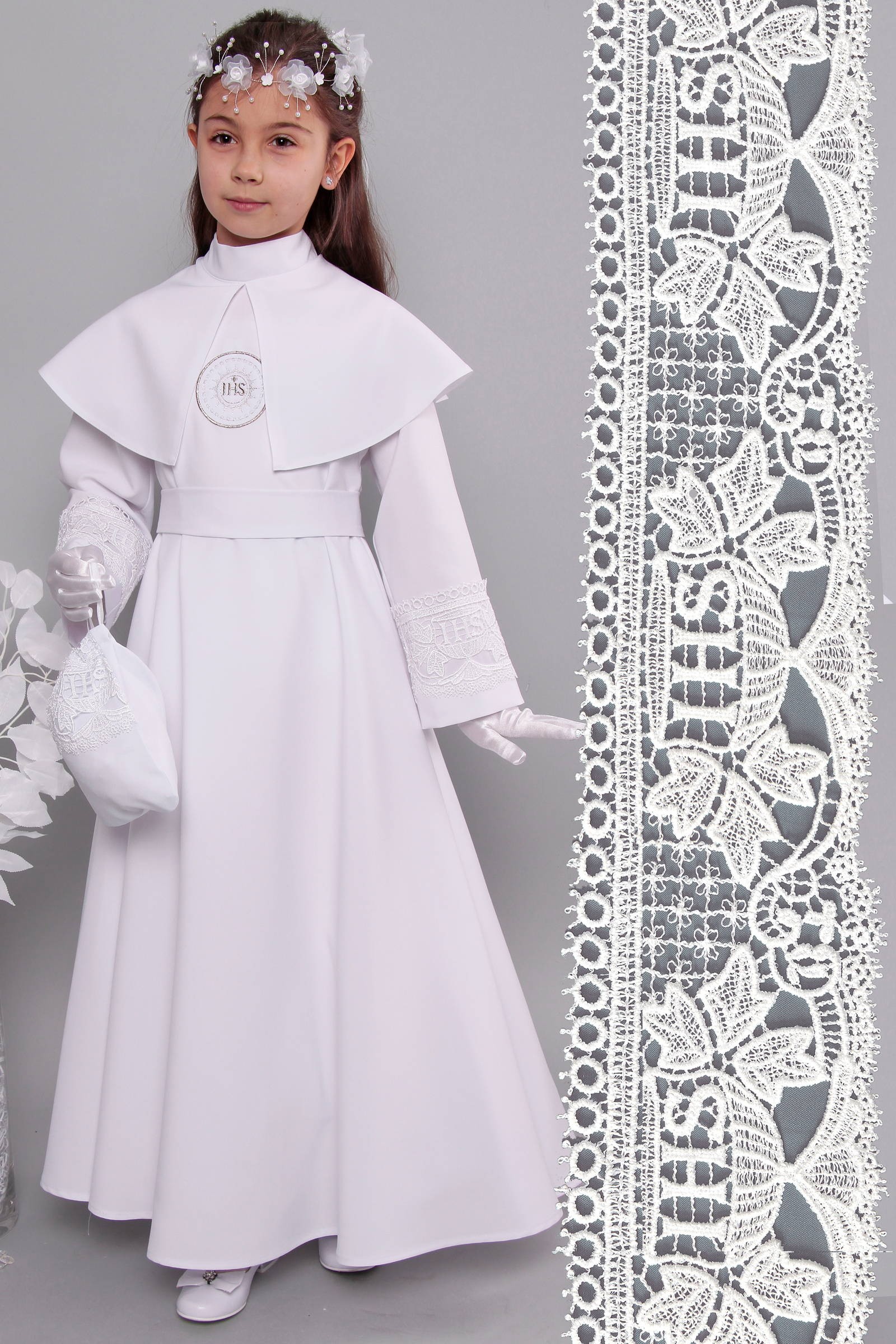 Alba komunijna z gipiurą 12/RS - sukieneczkowa - obraz 1