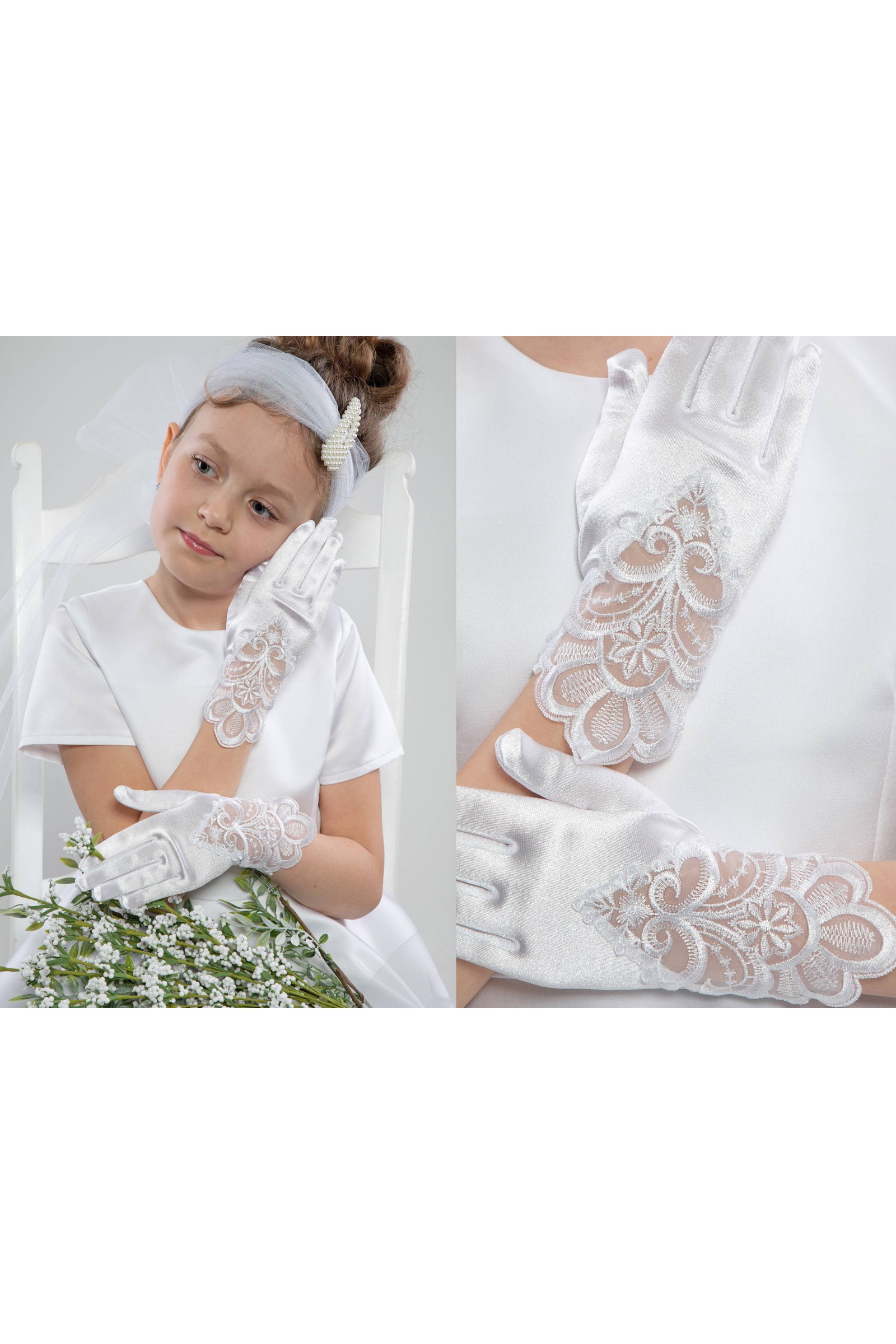 Rękawiczki komunijne klasyczne Nr6a - obraz 1