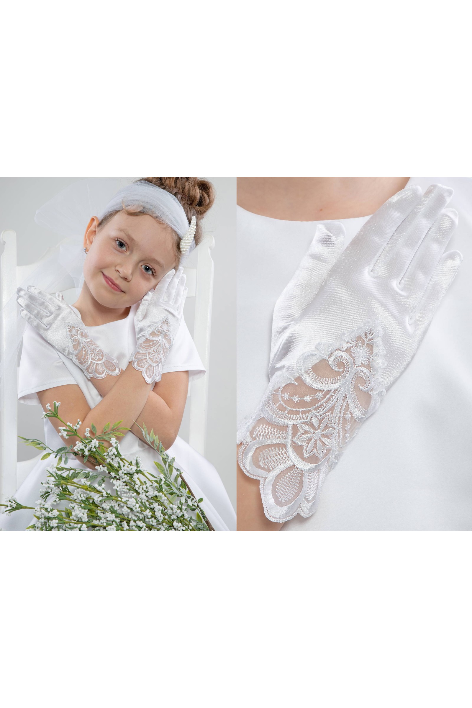 Rękawiczki komunijne klasyczne Nr6a - obraz 2