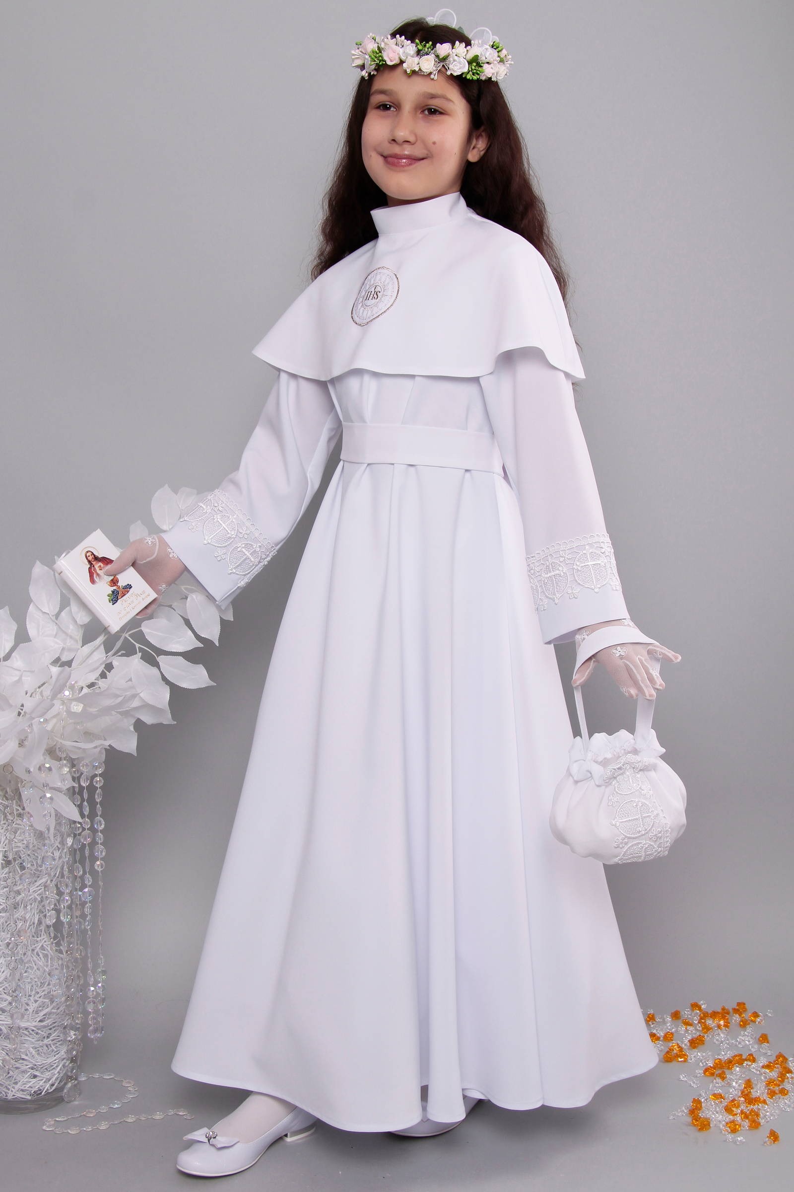 Alba komunijna z gipiurą 6/RS2 - sukieneczkowa - obraz 4