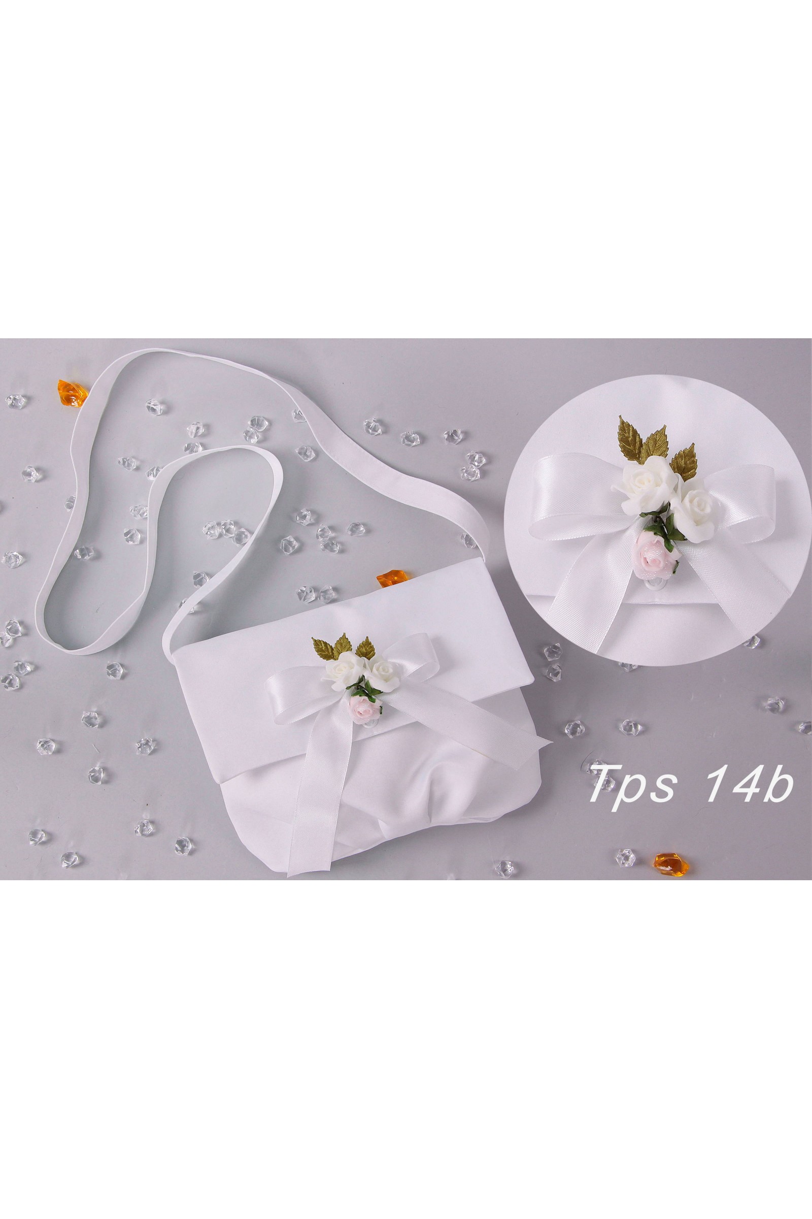 Torebka komunijna satynowa z bukietem na pasek - obraz 3