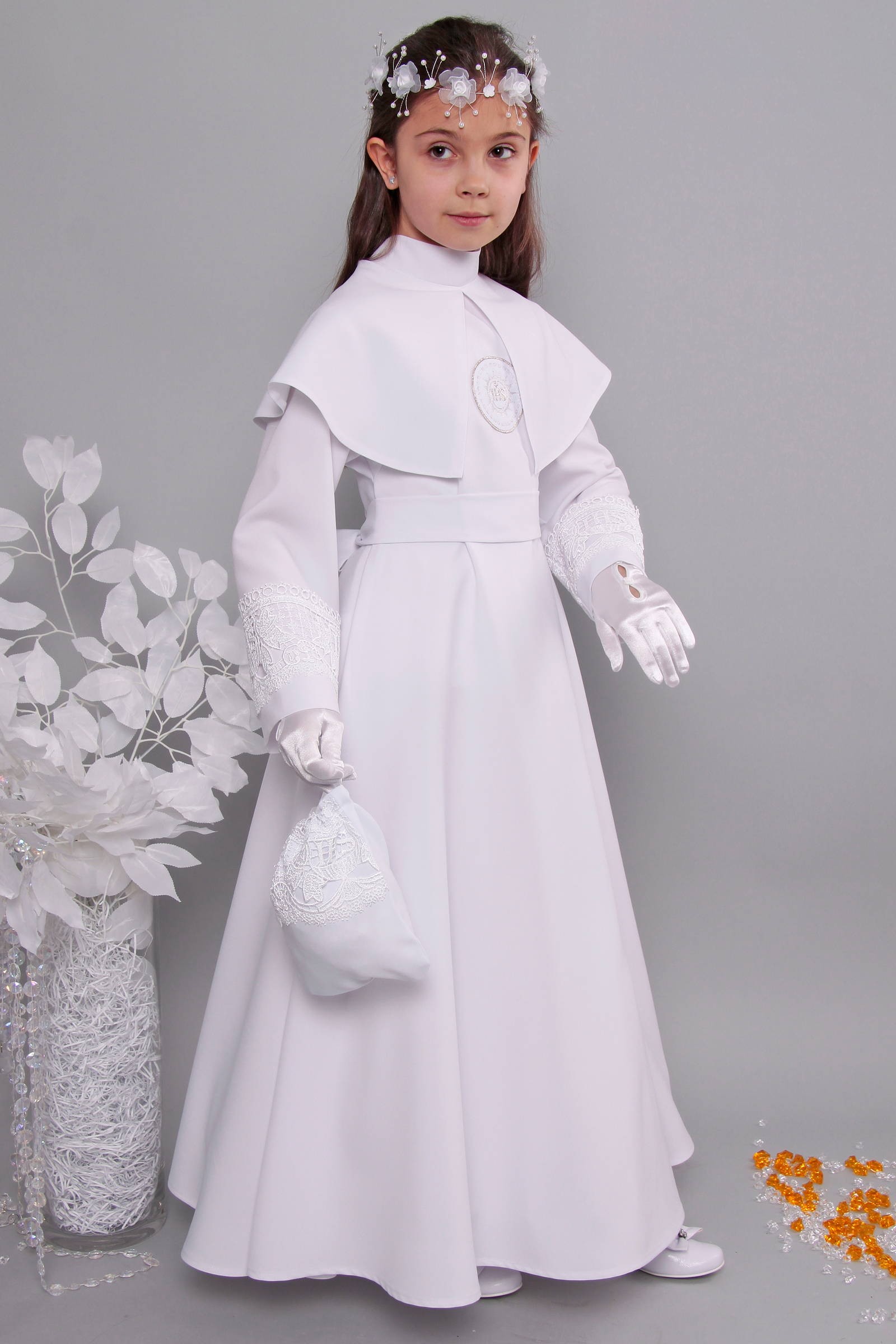 Alba komunijna z gipiurą 12/RS - sukieneczkowa - obraz 3