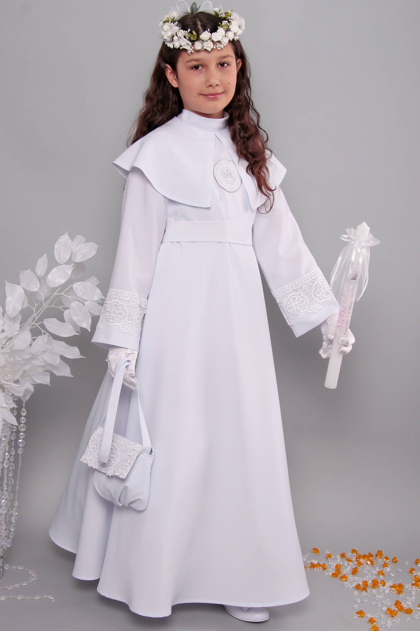 Alba komunijna z gipiurą 13/RS - sukieneczkowa - obraz 3
