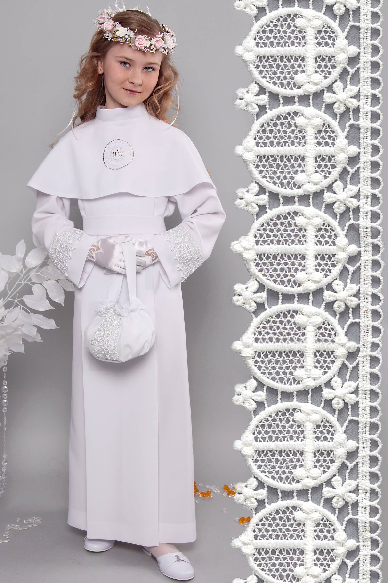 Alba komunijna z gipiurą 3a/KK - z karczkiem i kontrafałdą - obraz 1