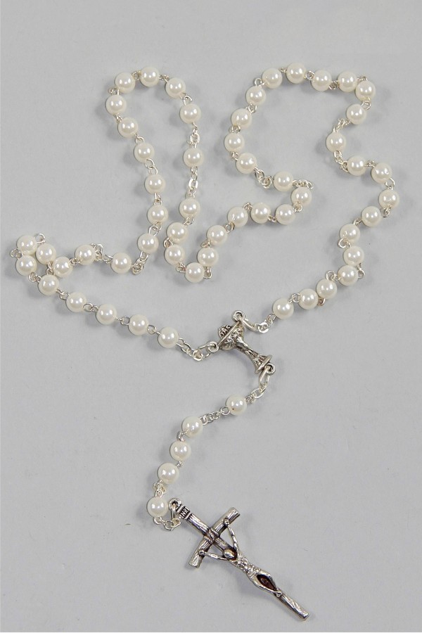Różaniec komunijny - perełka biała PB