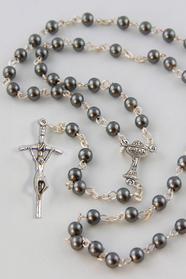 Różaniec komunijny - perełka grafit PG