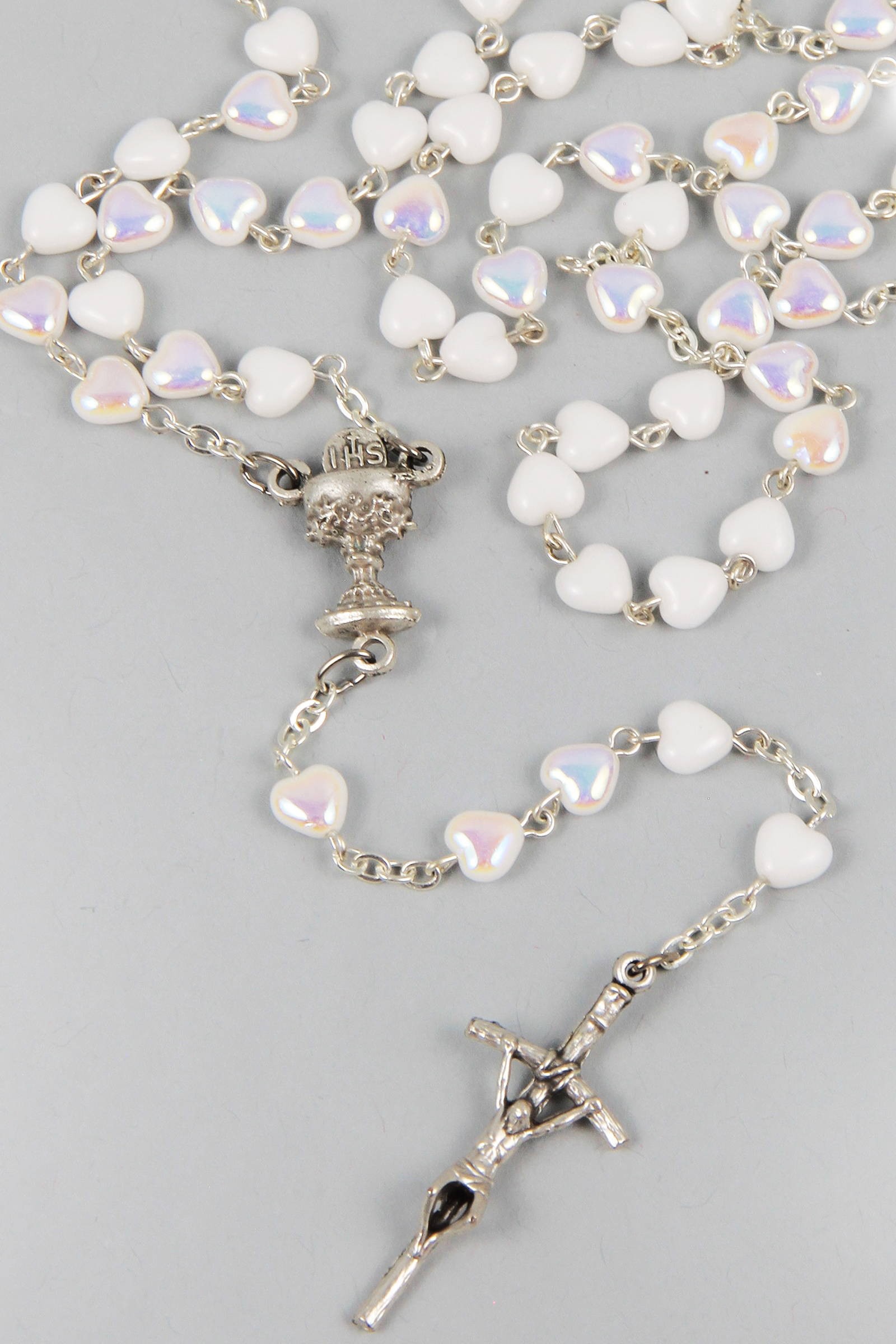 Różaniec komunijny - serce biały SB - obraz 1