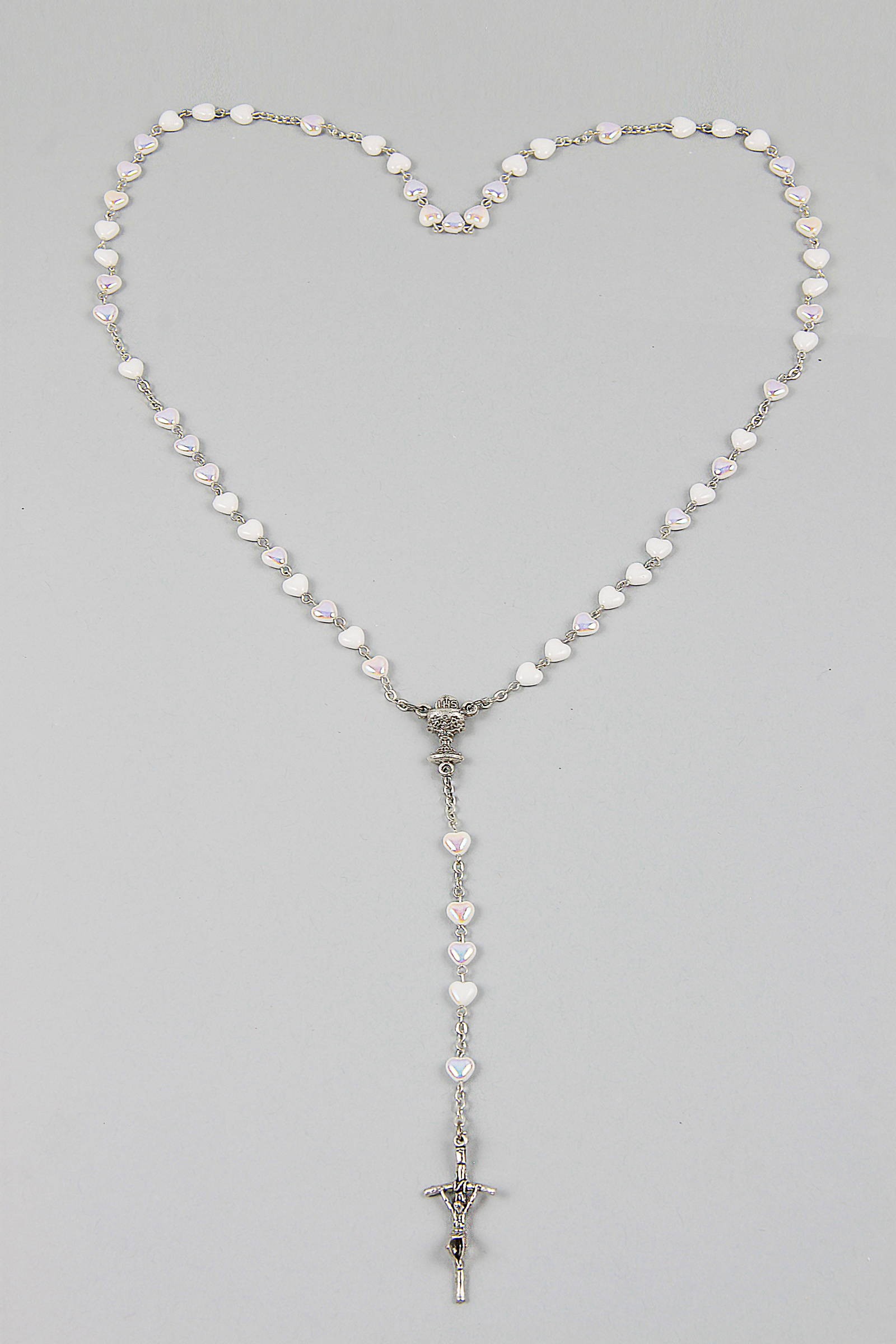 Różaniec komunijny - serce biały SB - obraz 2