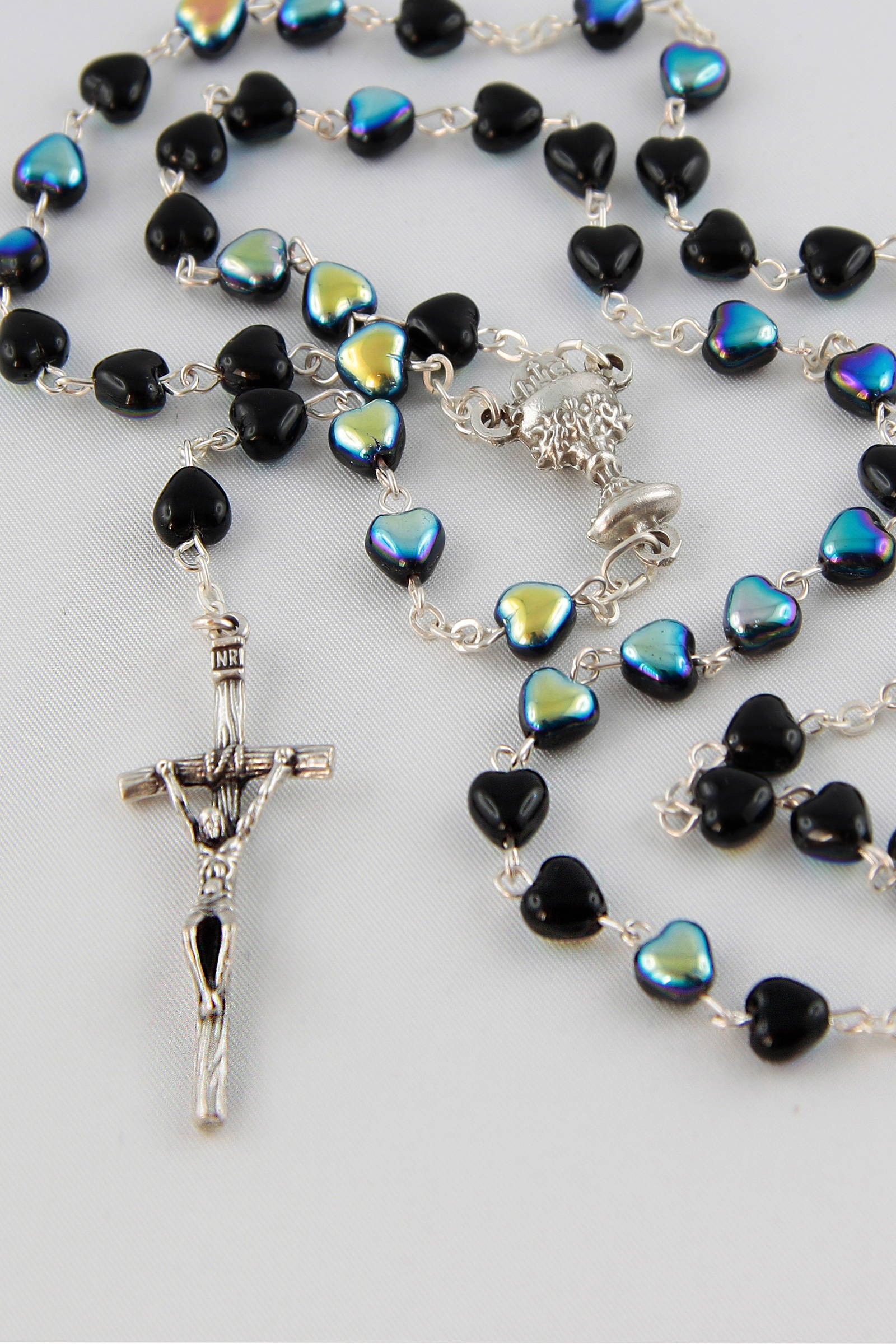 Różaniec komunijny - serca hematyt SHC - obraz 0