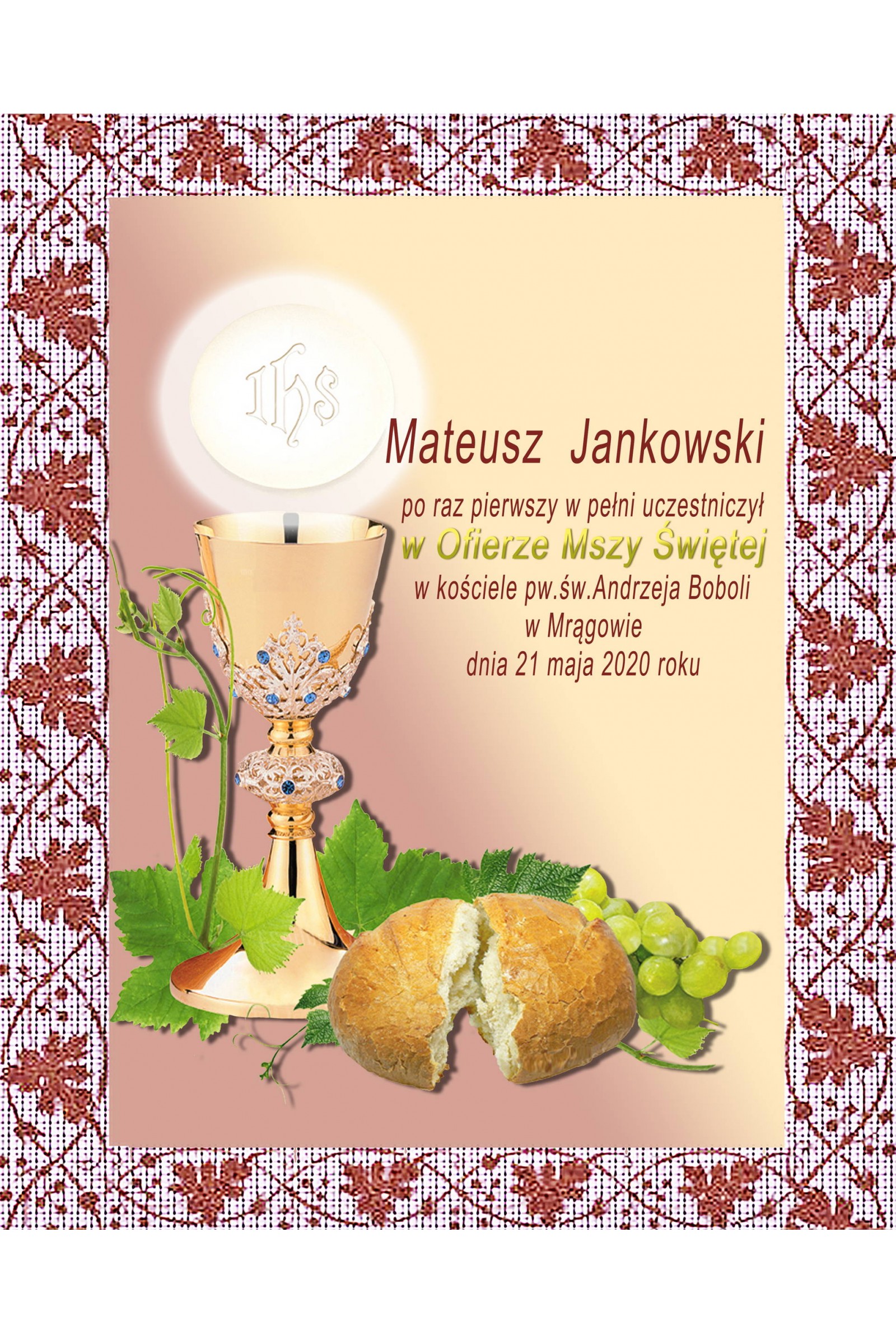 Obrazek komunijny pamiątkowy OPK 14 - obraz 1