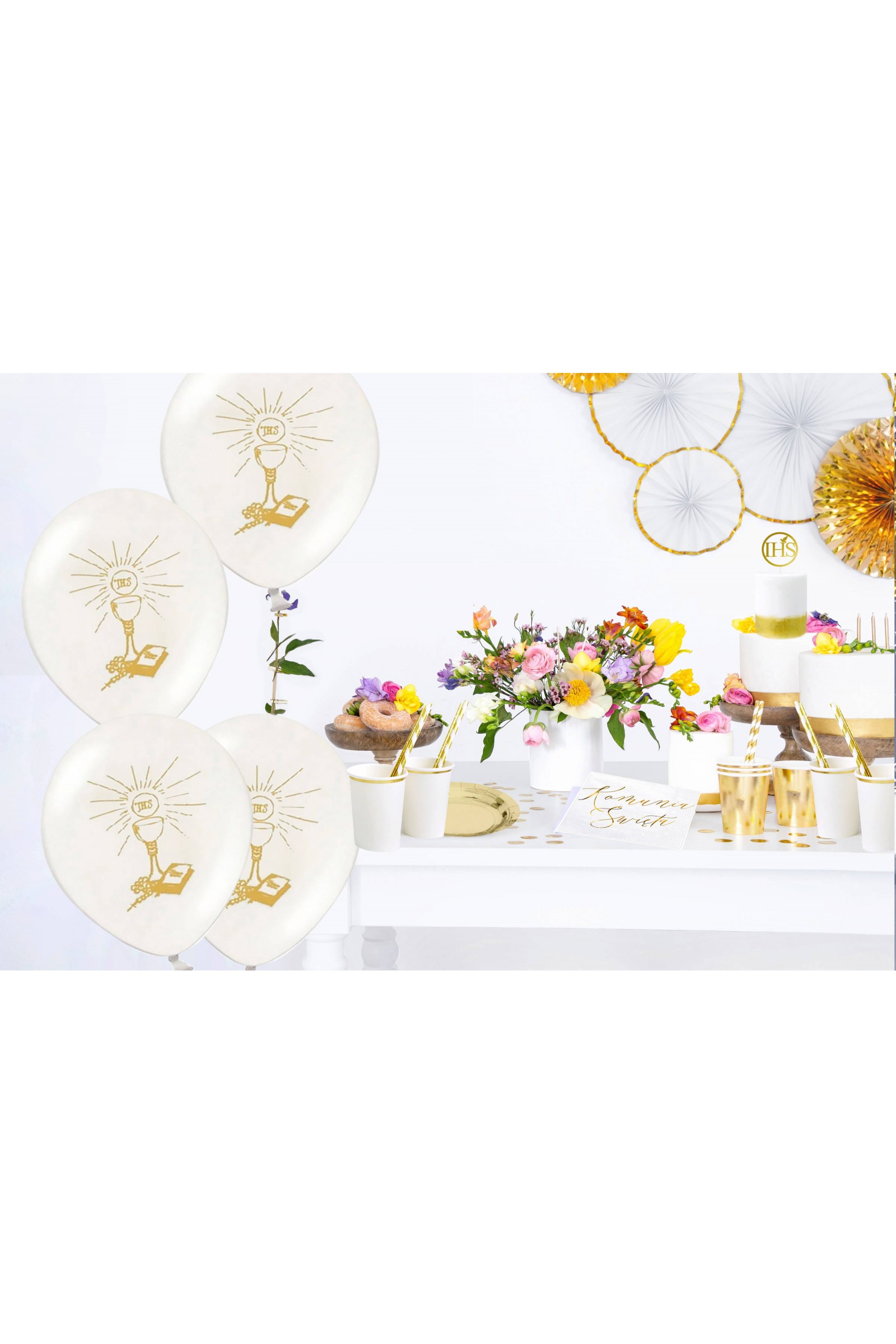 Dekoracje komunijne - biało-złote słomki - obraz 1