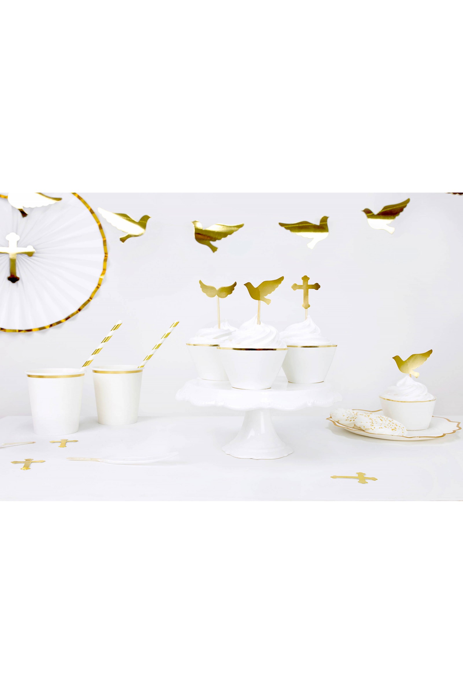 Dekoracje komunijne - biało-złote słomki - obraz 2