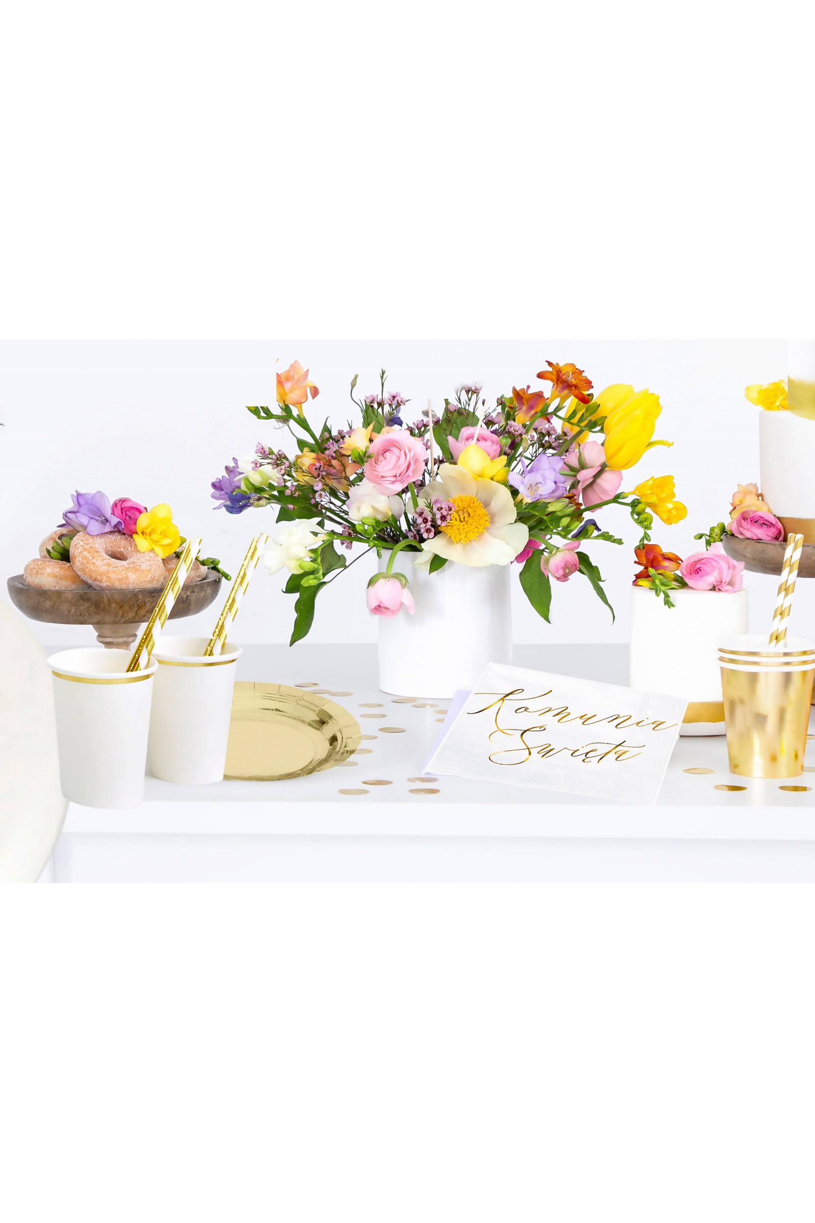 Dekoracje komunijne - biało-złote słomki - obraz 3