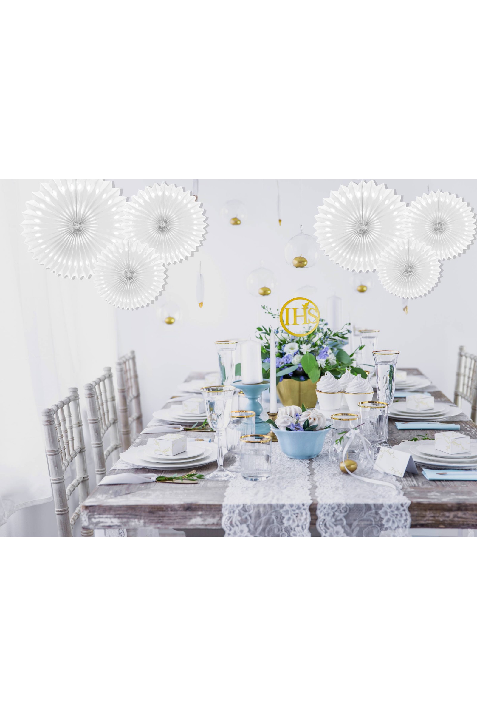 Dekoracje komunijne - białe rozety - komplet - obraz 2