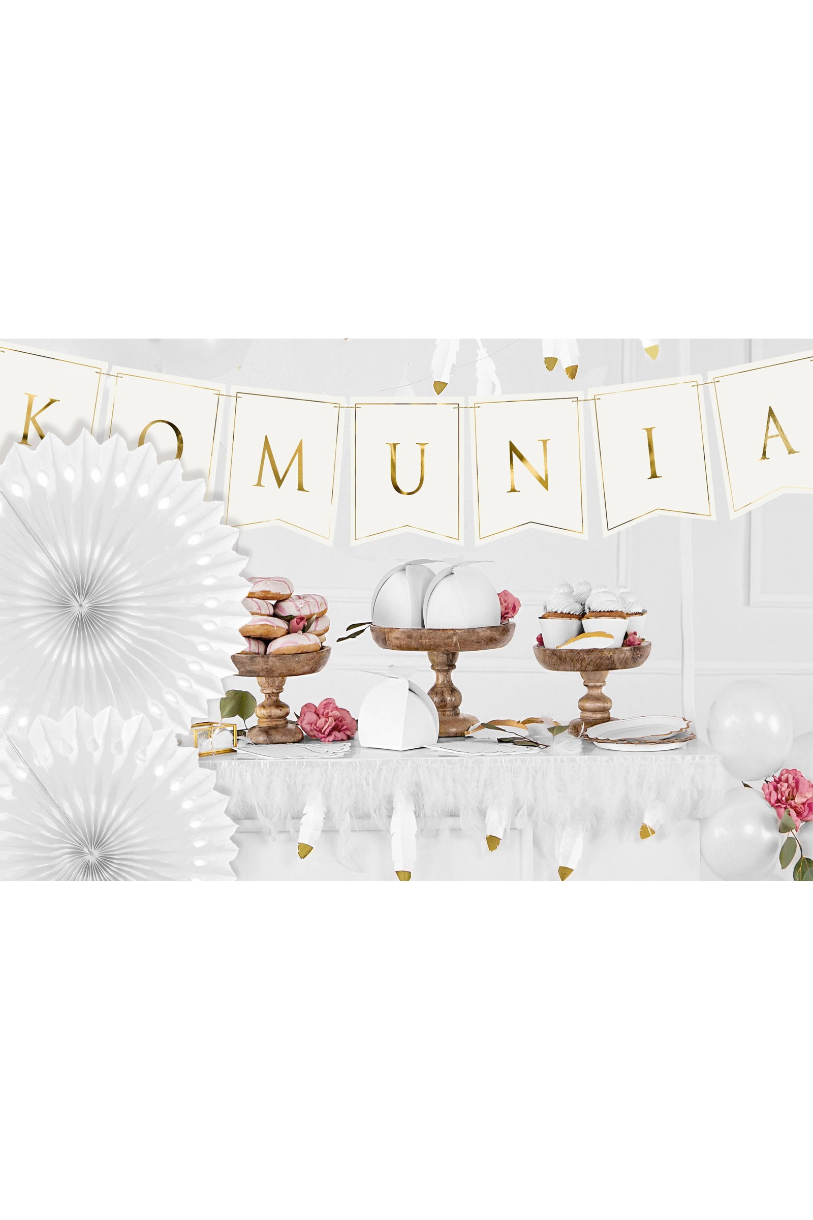 Dekoracje komunijne - białe rozety - komplet - obraz 6