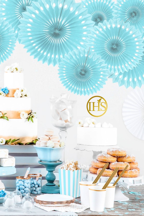 Dekoracje komunijne - błękitne rozety - komplet