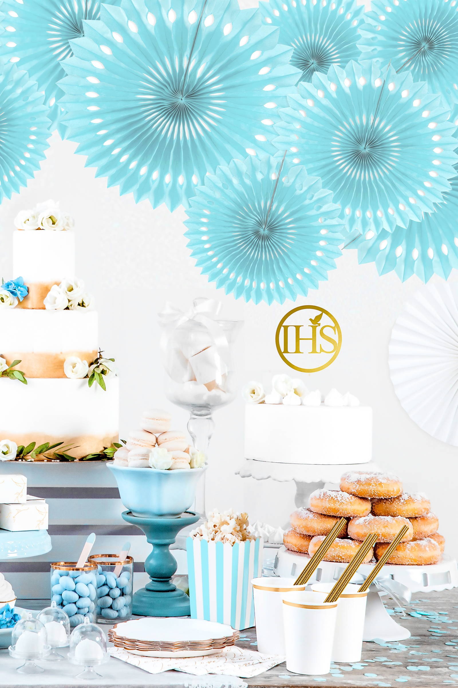 Dekoracje komunijne - błękitne rozety - komplet - obraz 0