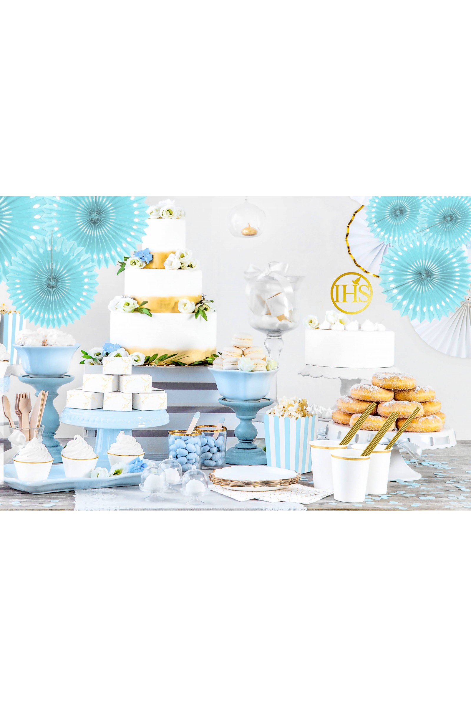 Dekoracje komunijne - błękitne rozety - komplet - obraz 2