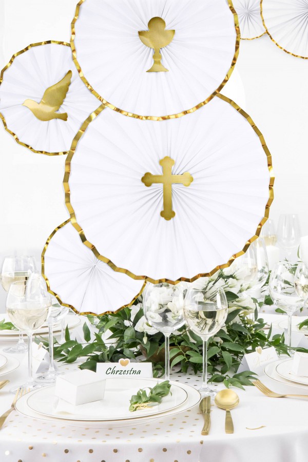 Dekoracje komunijne - rozety ze złotym obramowaniem - komplet