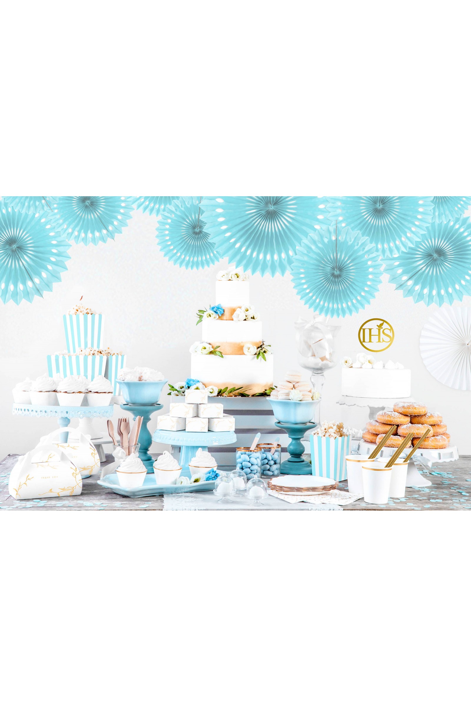 Dekoracje komunijne - błękitne rozety - komplet - obraz 3