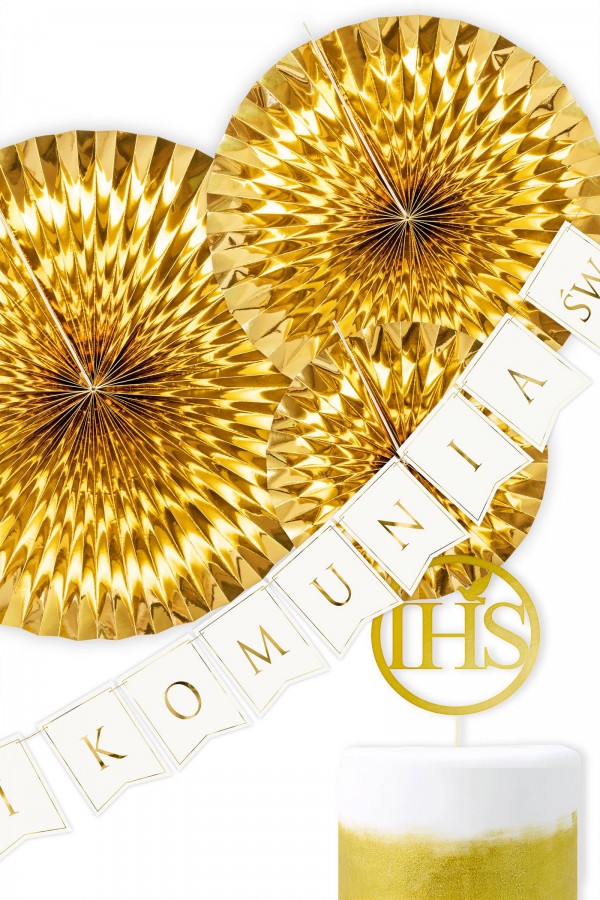 Dekoracje komunijne - złote Rozety - komplet