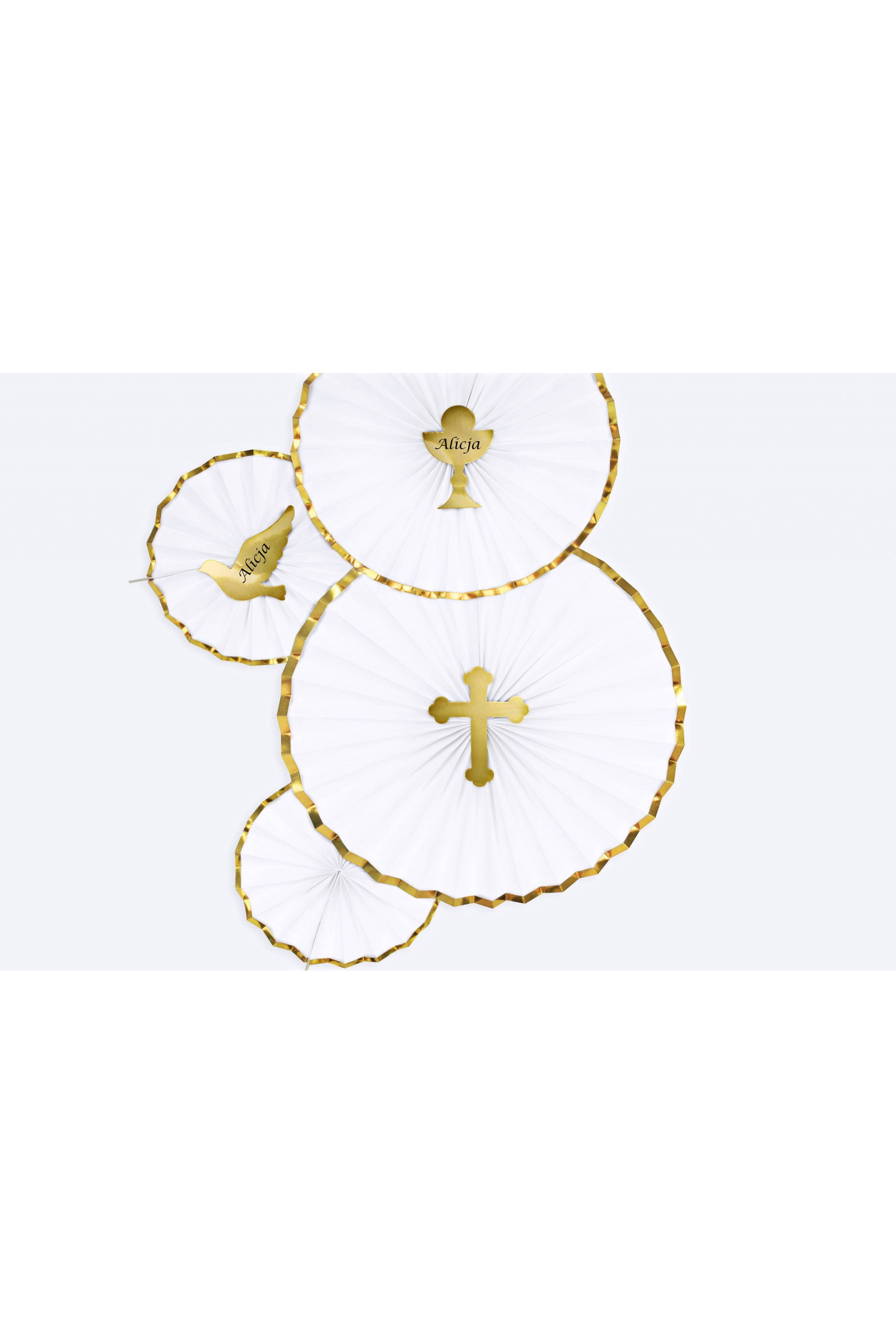 Dekoracje komunijne - rozety ze złotym obramowaniem - komplet - obraz 6