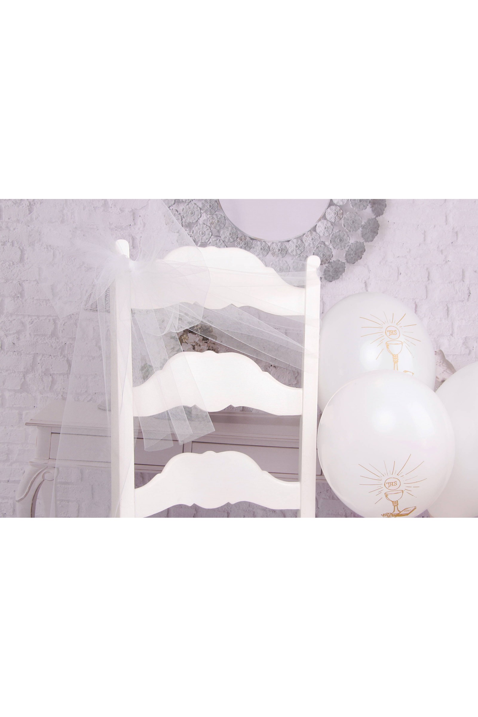 Ozdoba komunijna tiul na krzesło - biała - obraz 2