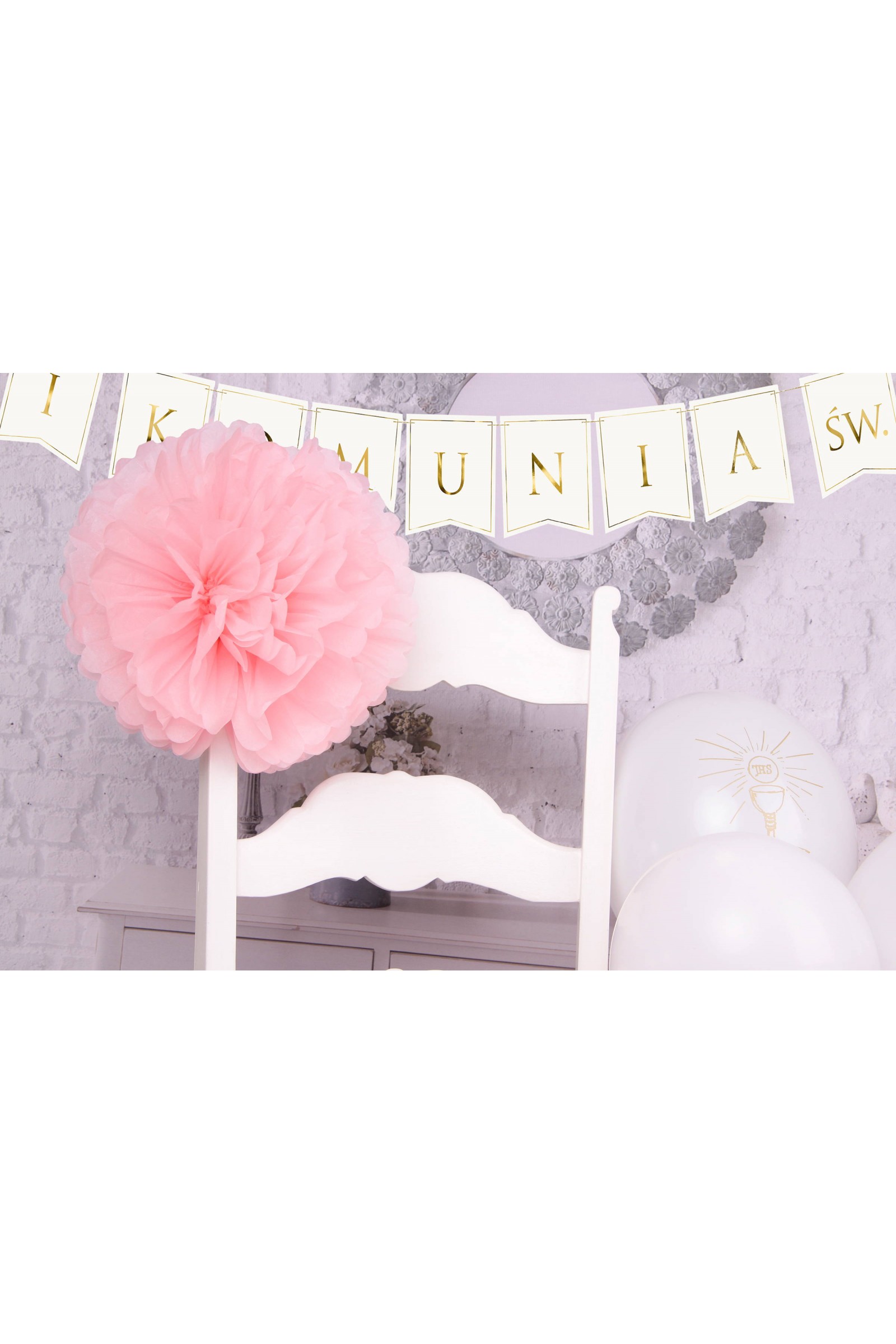 Ozdoba komunijna na krzesło z papieru - różowa - obraz 3