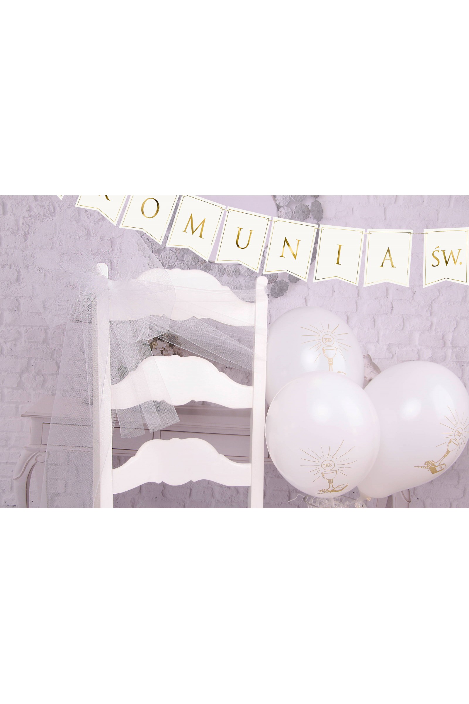 Ozdoba komunijna tiul na krzesło - biała - obraz 3