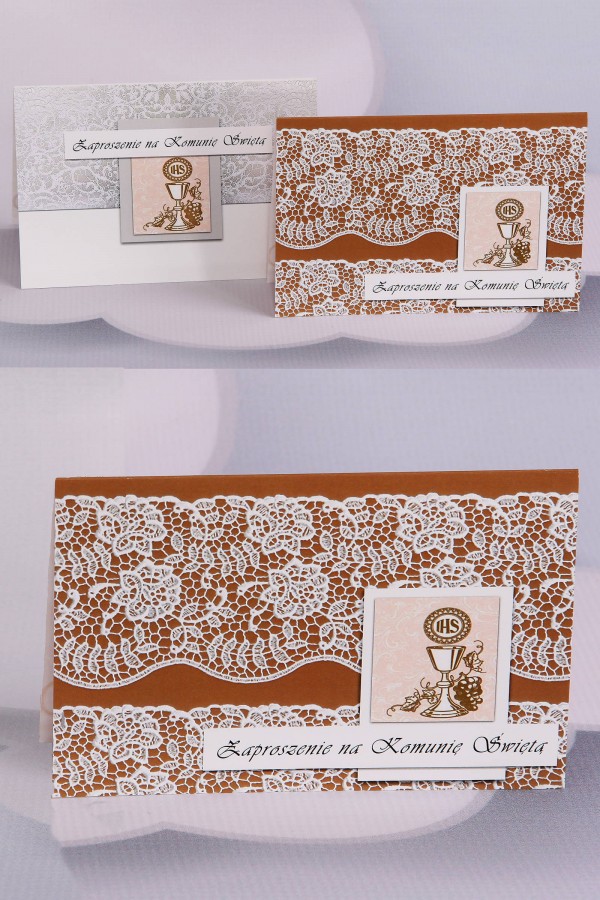 Personalizowane zaproszenia komunijne popularne - Koronka 1 (a,d)