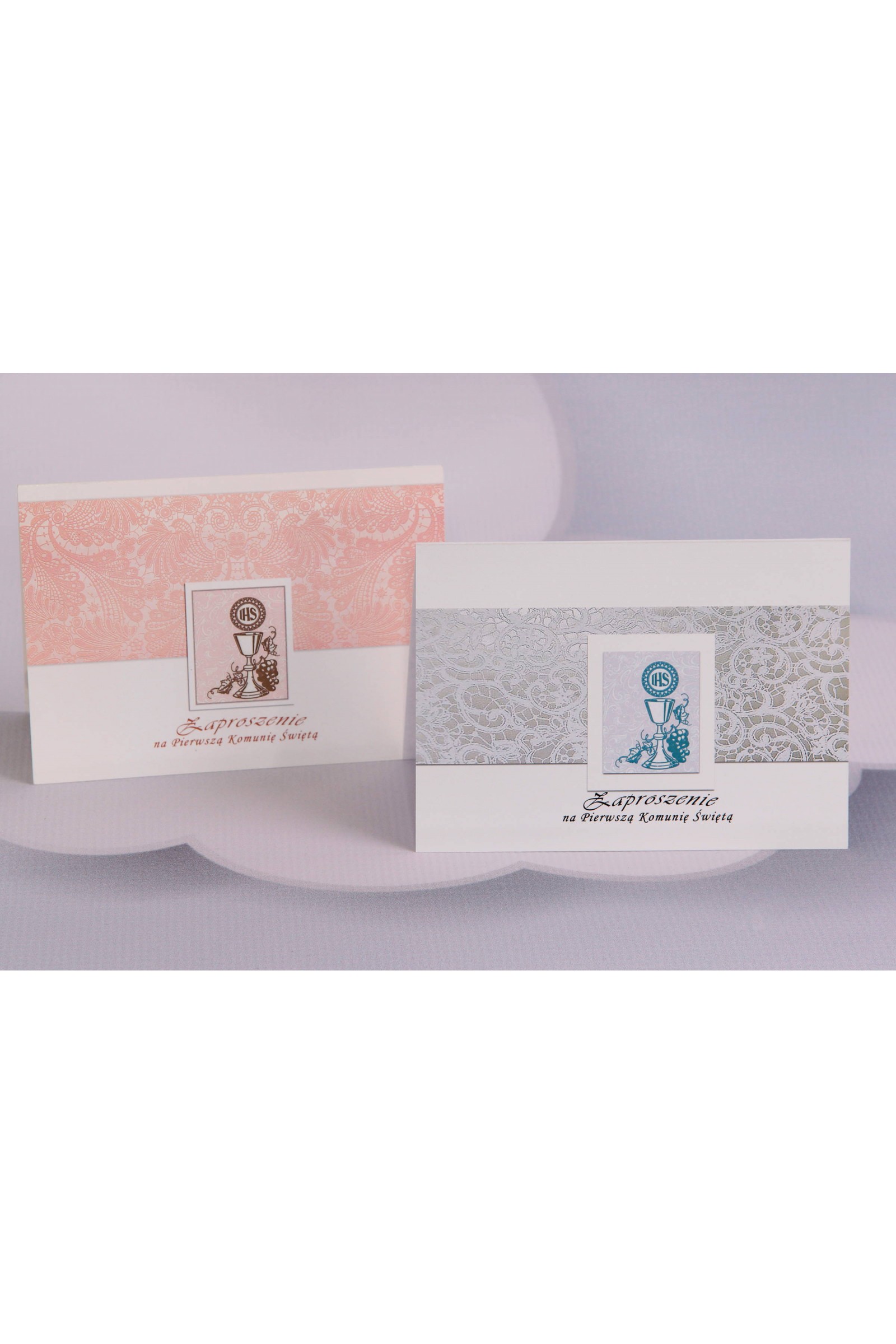 Personalizowane zaproszenia komunijne popularne - Koronka 1 (b,c) - obraz 0