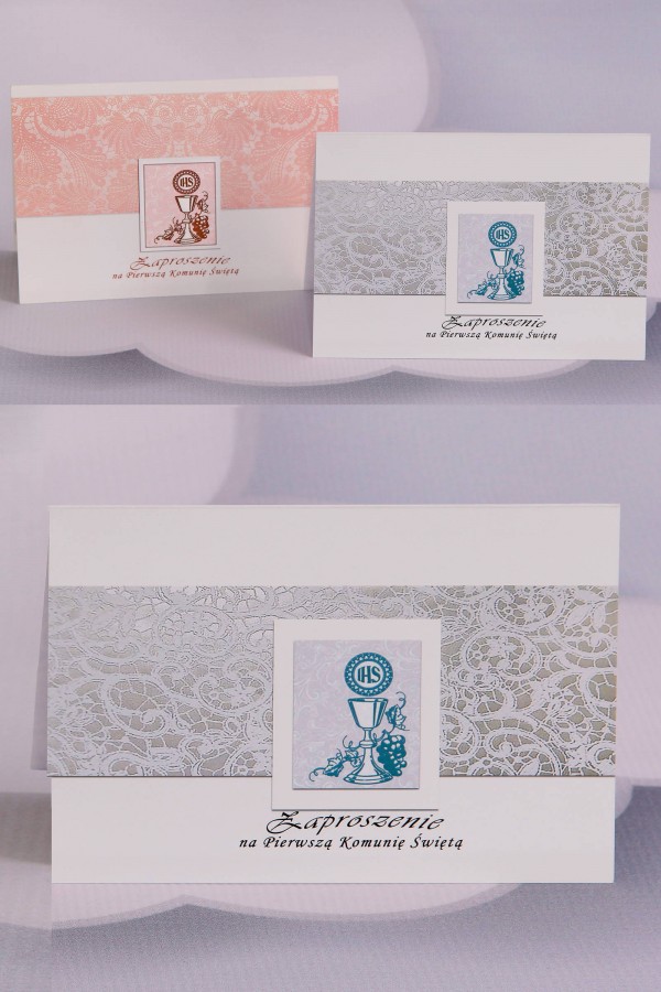 Personalizowane zaproszenia komunijne popularne - Koronka 1 (b,c)