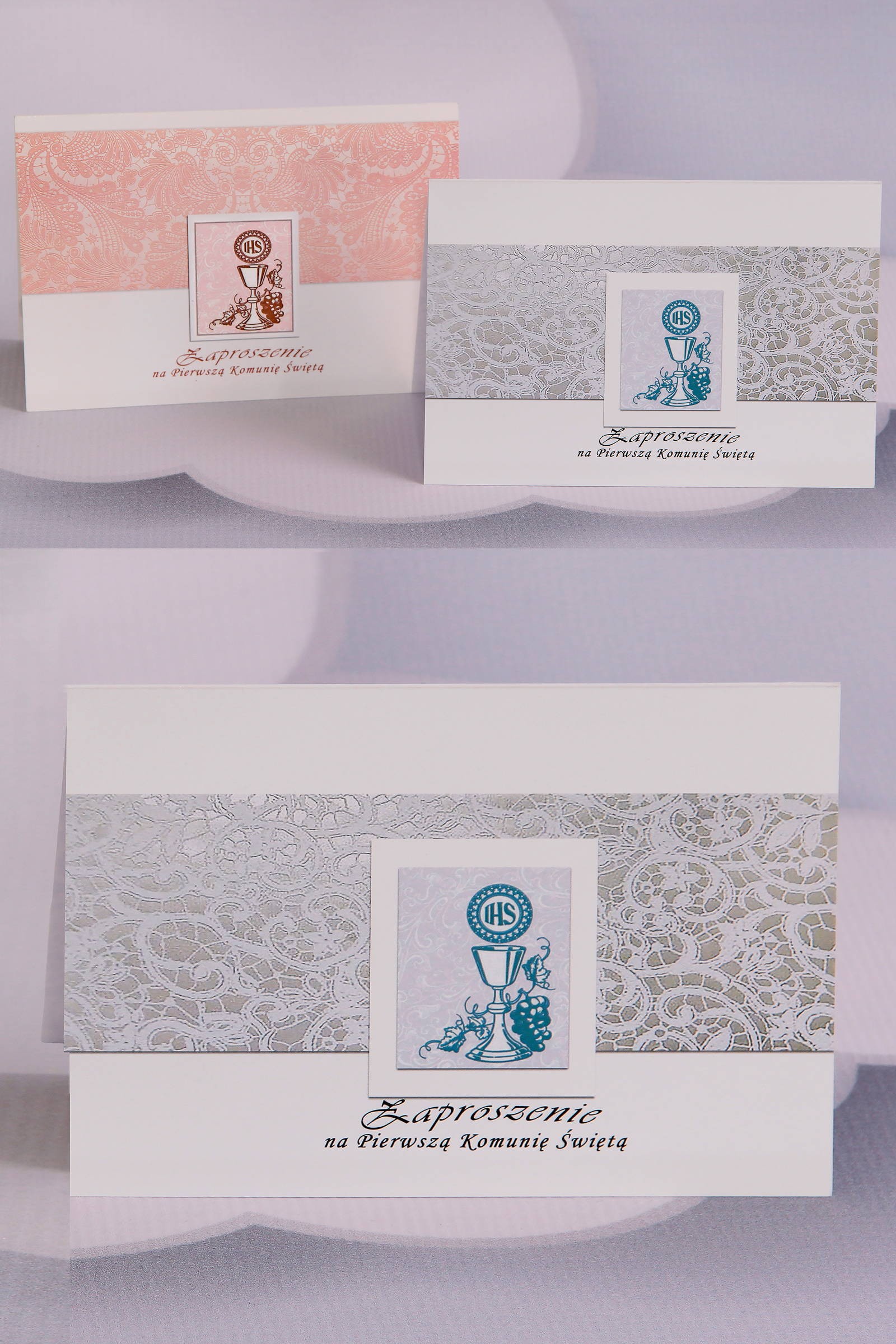 Personalizowane zaproszenia komunijne popularne - Koronka 1 (b,c) - obraz 1