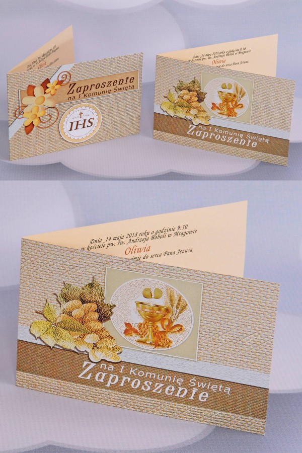 Personalizowane zaproszenia komunijne popularne - Płótno 2 (a,d)
