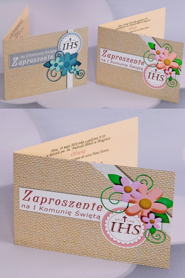 Personalizowane zaproszenia komunijne popularne - Płótno 2 (b,c)