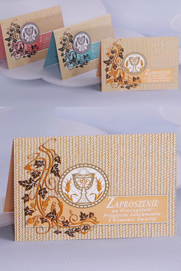Personalizowane zaproszenia komunijne popularne - Płótno 3 (a,b,c)