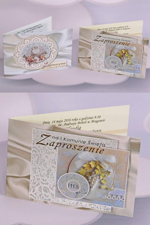 Personalizowane zaproszenia komunijne popularne - Satyna 1 (b,d)