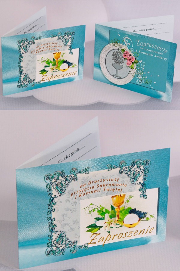 Personalizowane zaproszenia komunijne popularne - Satyna 2 (c,d)
