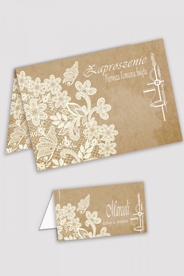 Personalizowane zaproszenia komunijne i winietki - Pergaminowy motylek
