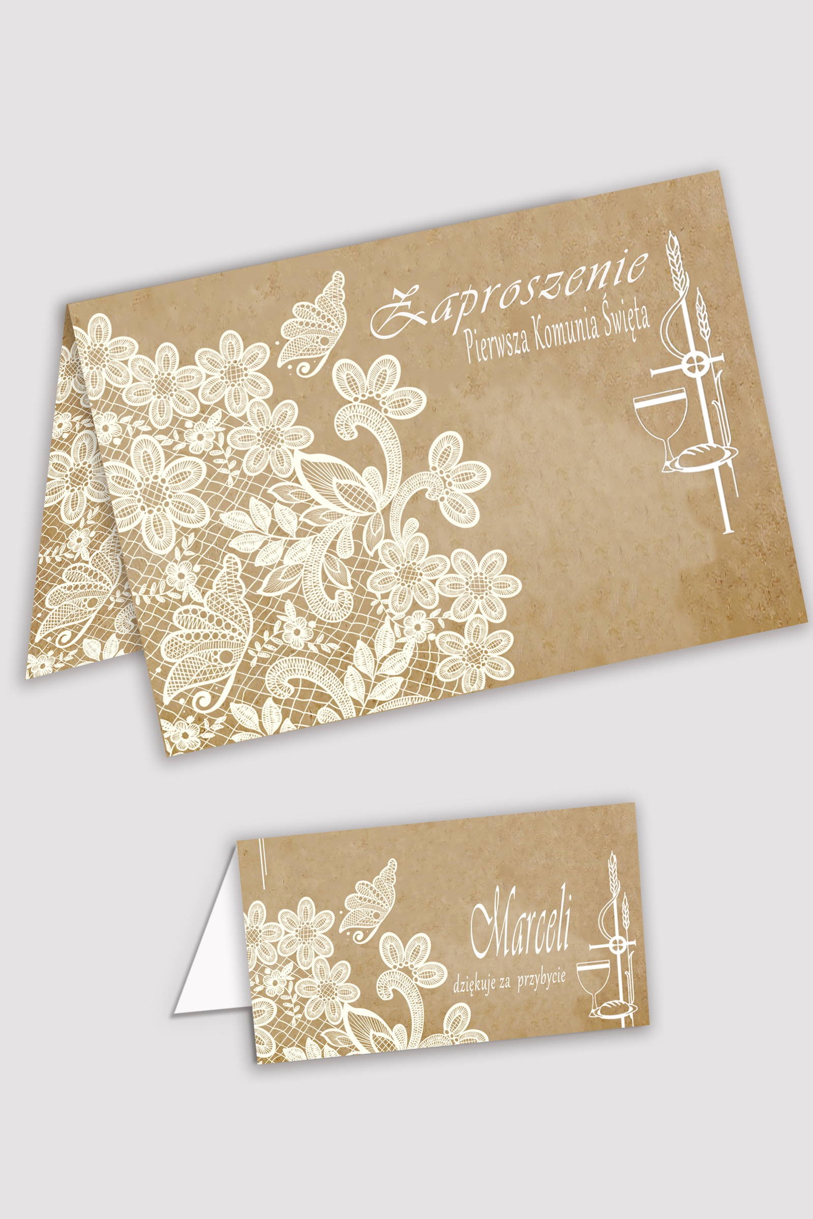 Personalizowane zaproszenia komunijne i winietki - Pergaminowy motylek - obraz 0