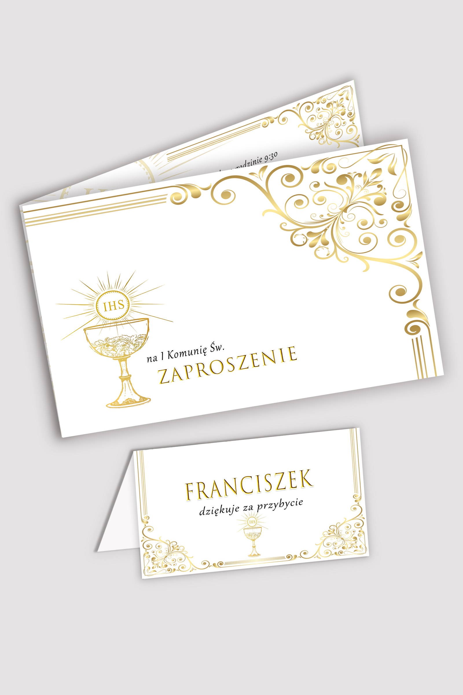 Personalizowane zaproszenia komunijne i winietki - Royal Gold - obraz 1