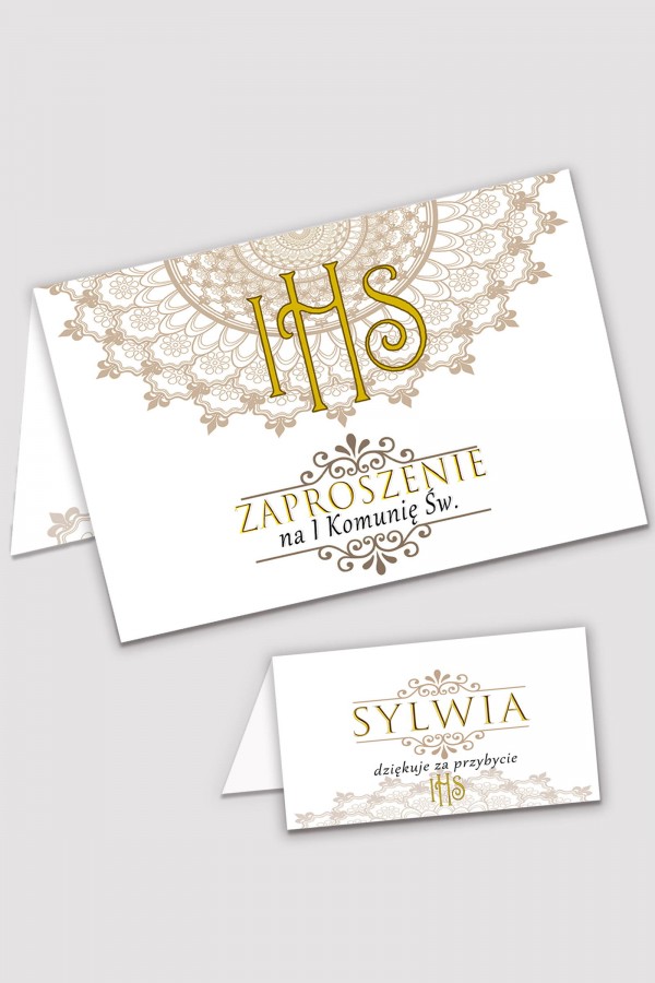 Personalizowane zaproszenia komunijne i winietki - Rozeta