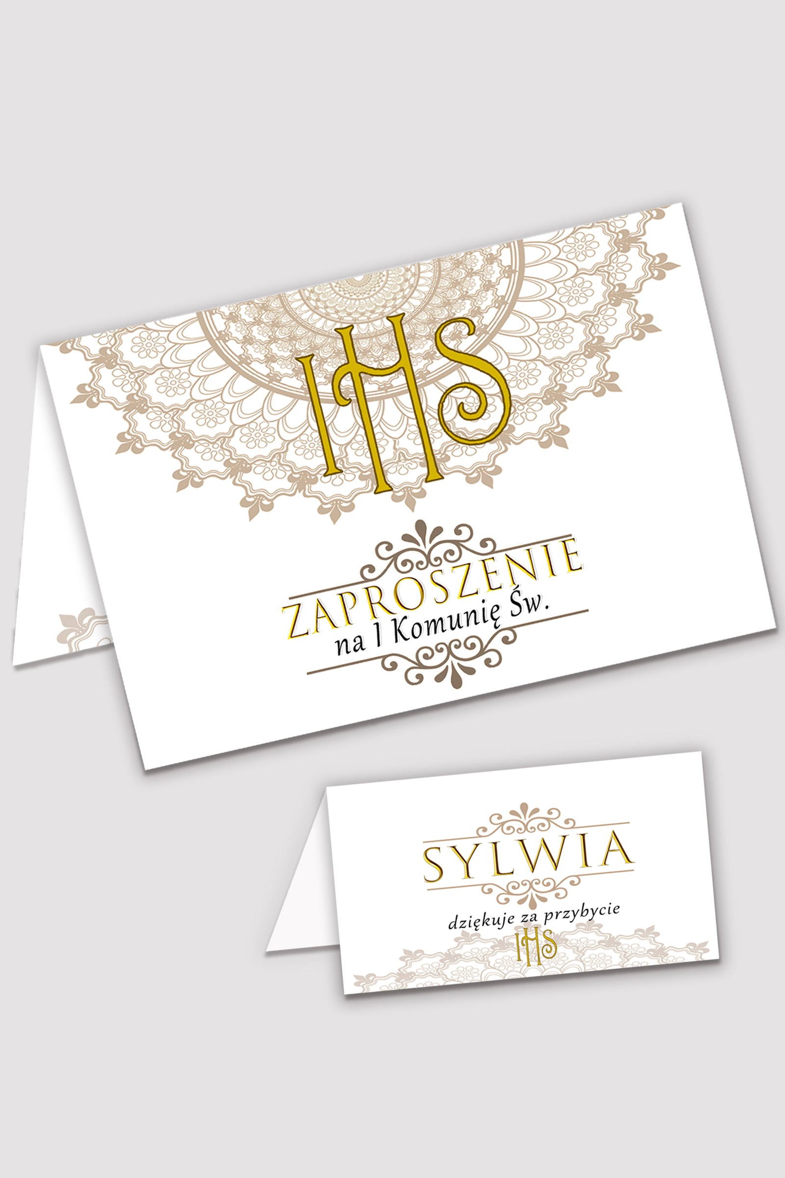 Personalizowane zaproszenia komunijne i winietki - Rozeta - obraz 0