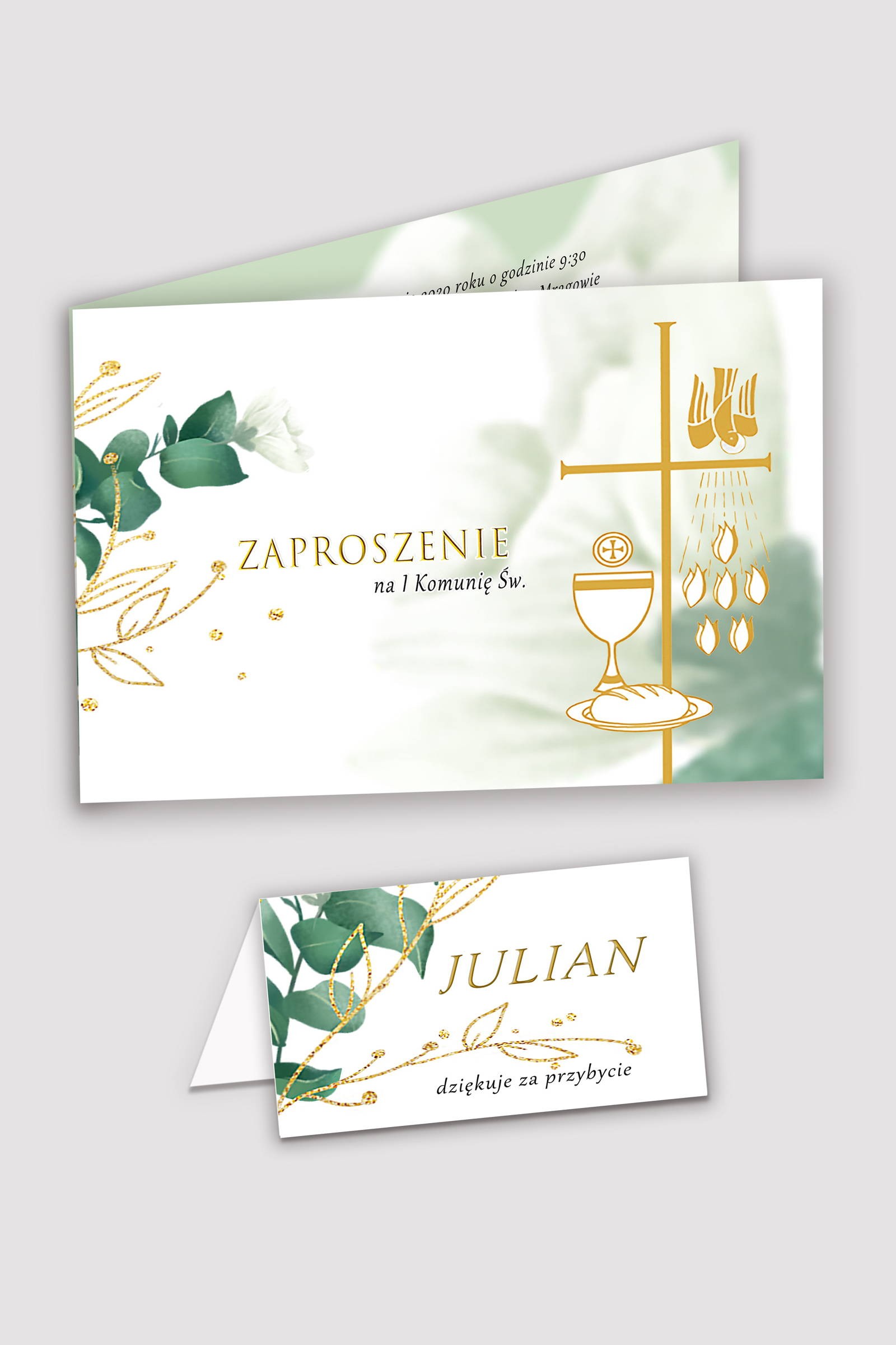 Personalizowane zaproszenia komunijne i winietki - Biały płatek - obraz 0