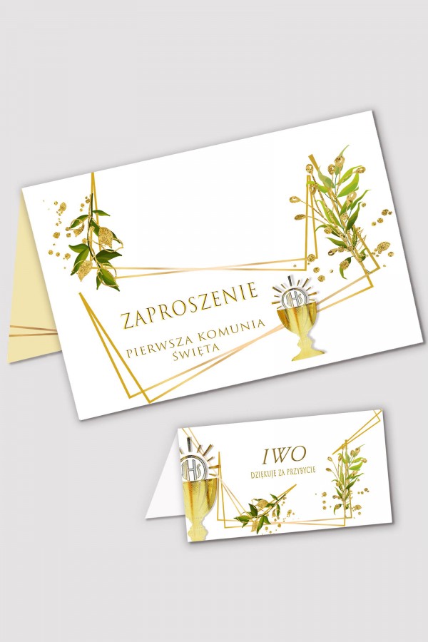 Personalizowane zaproszenia komunijne i winietki - Złocisty wdzięk
