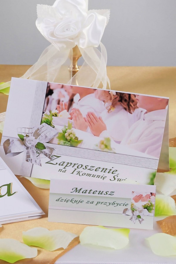 Personalizowane zaproszenia komunijne i winietki - Biel dzieci