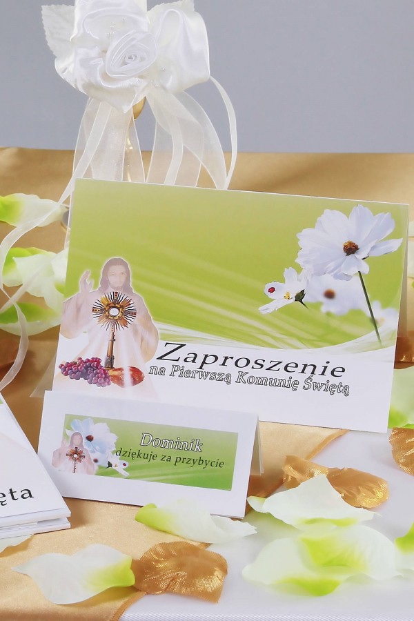 Personalizowane zaproszenia komunijne i winietki - Bławatek