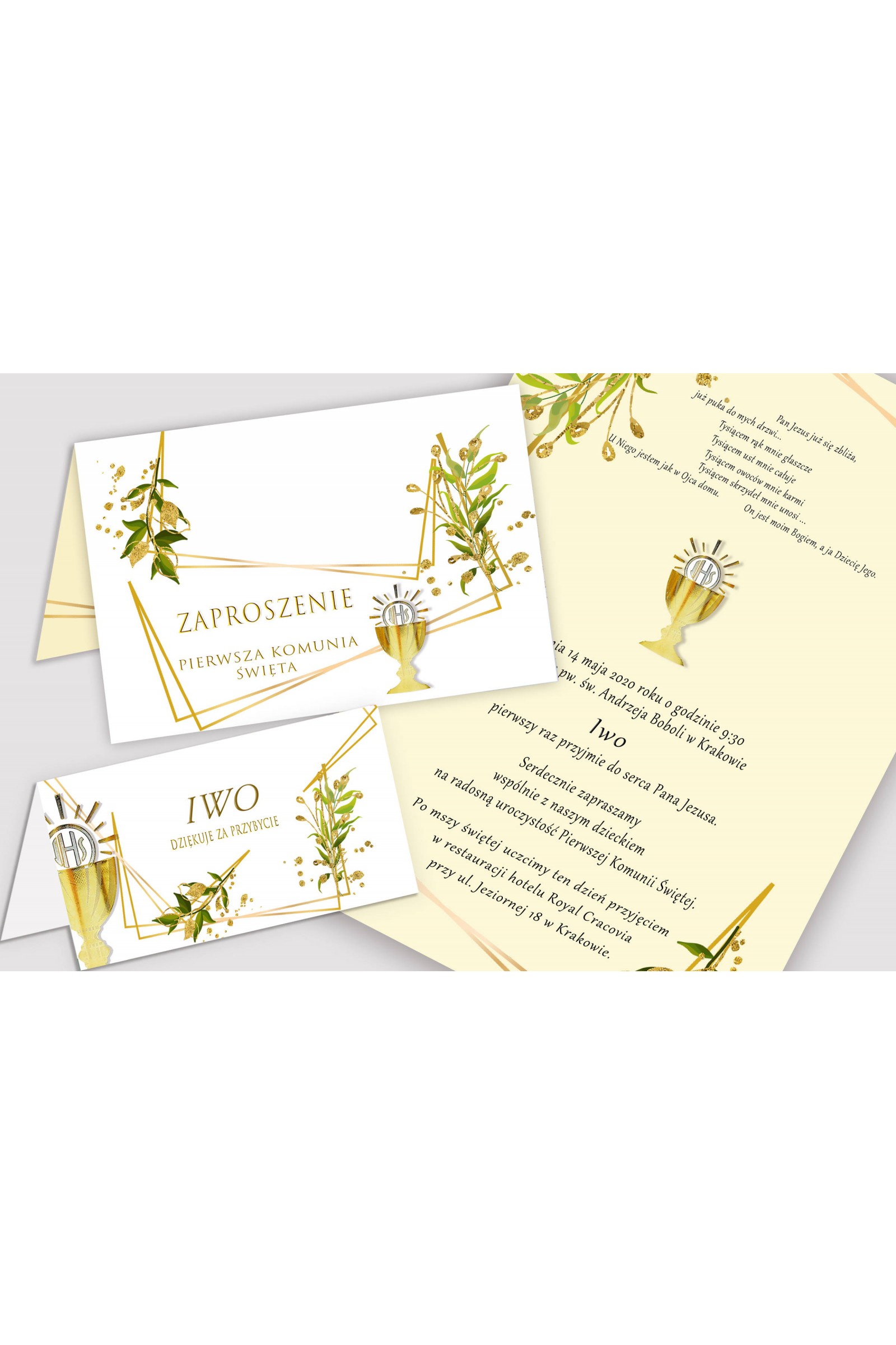 Personalizowane zaproszenia komunijne i winietki - Złocisty wdzięk - obraz 1