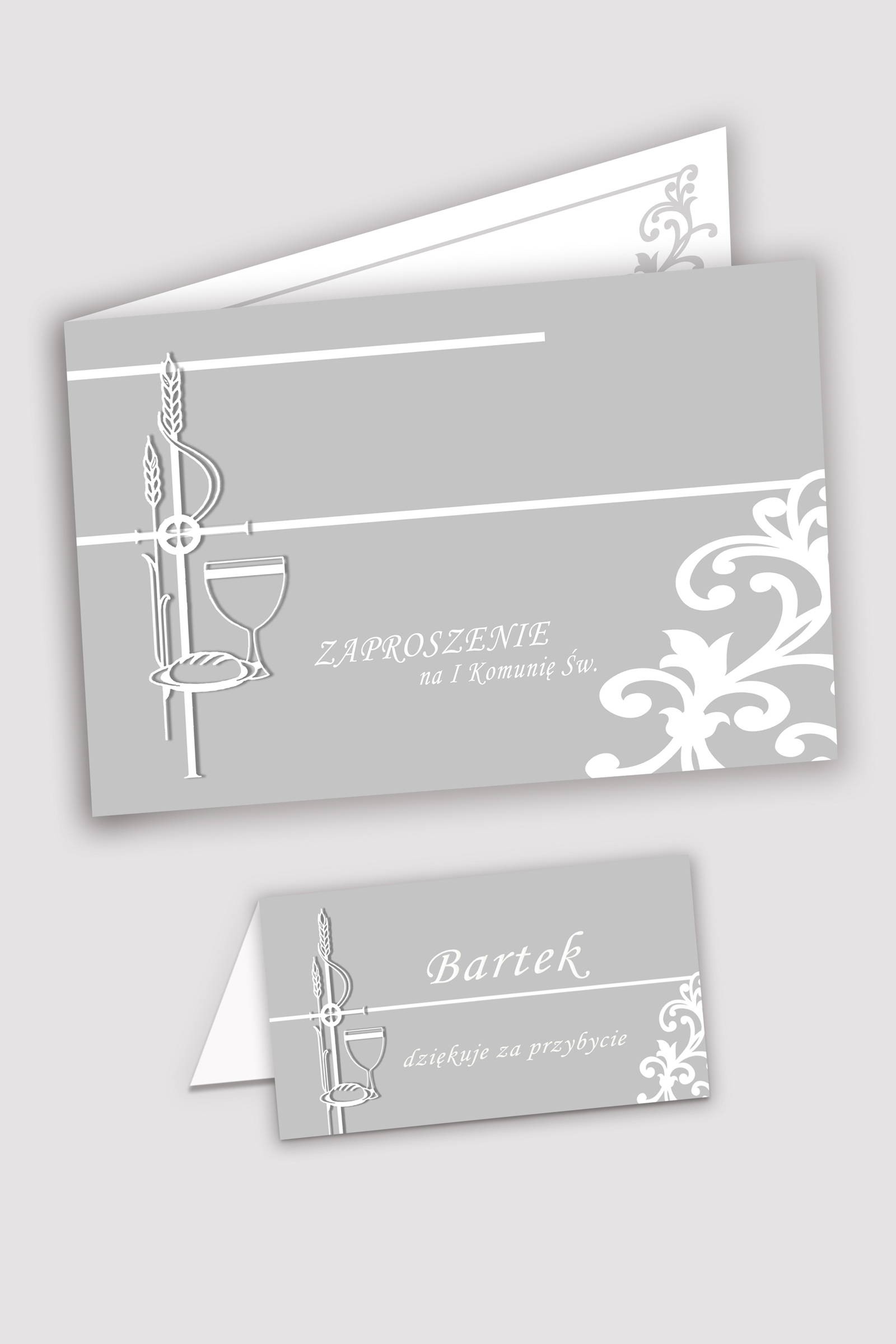 Personalizowane zaproszenia komunijne i winietki - Biała elegancja - obraz 0
